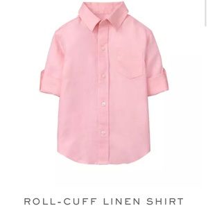 Janie and Jack boys roll cuff pink linen shirt